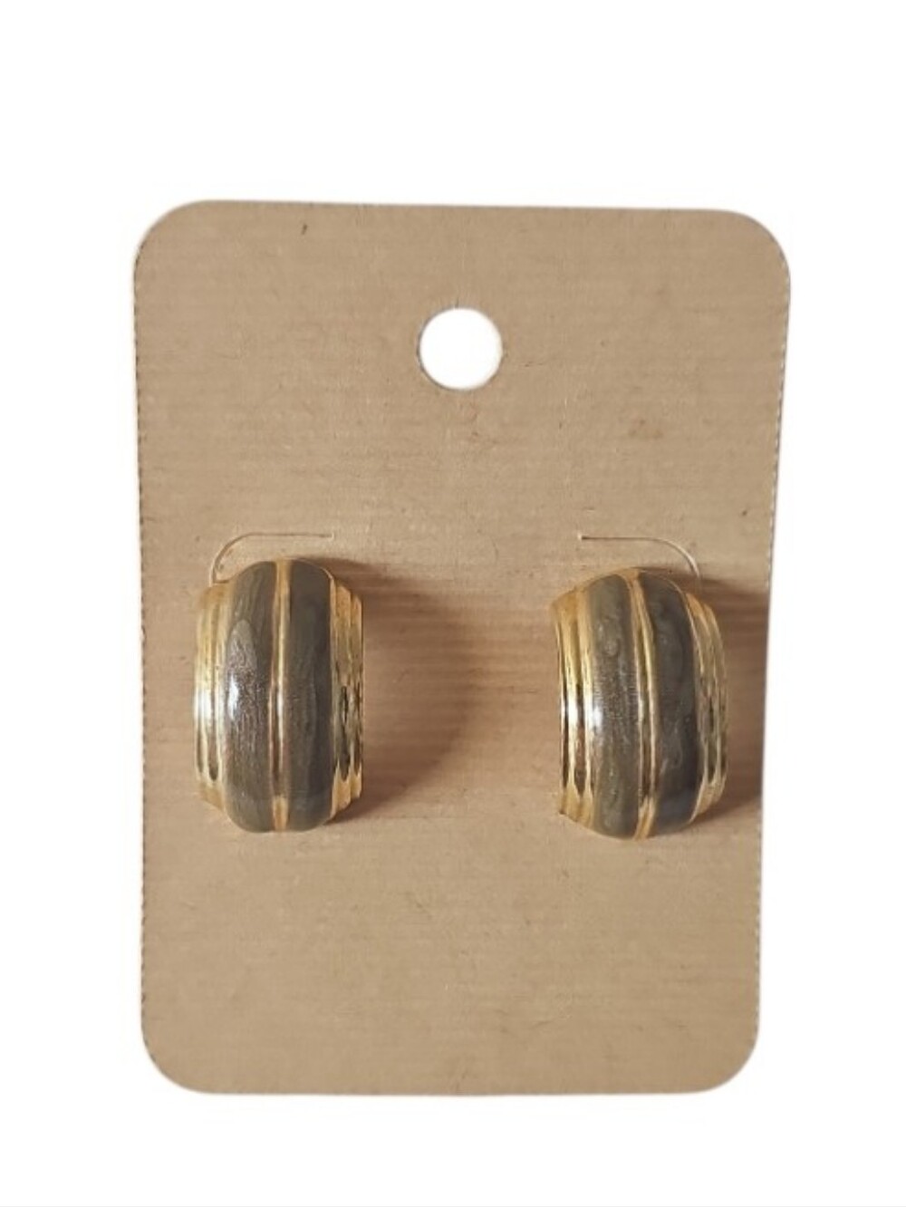 Vintage Gold Gray Earrings Ribbed Dome Post Back Minimalist Retro Chic Timeless
